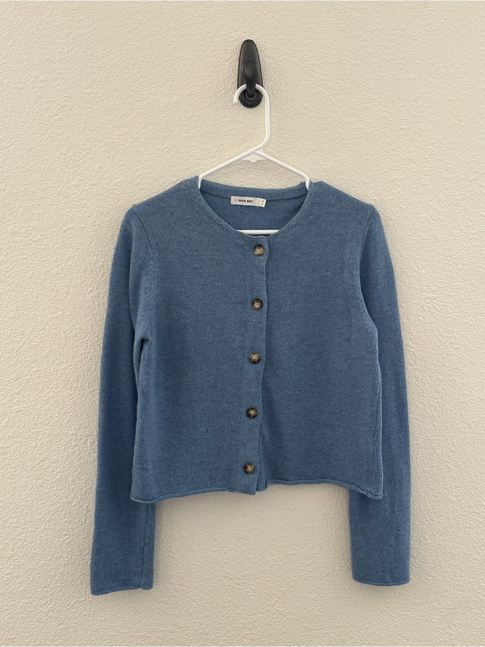*Unavailable* MOD REF Women's Medium Molly Cropped Cardigan Blue Wool Blend
